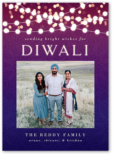 Shining String Lights Diwali Card, White, 5x7 Flat, Luxe Double-Thick Cardstock, Square