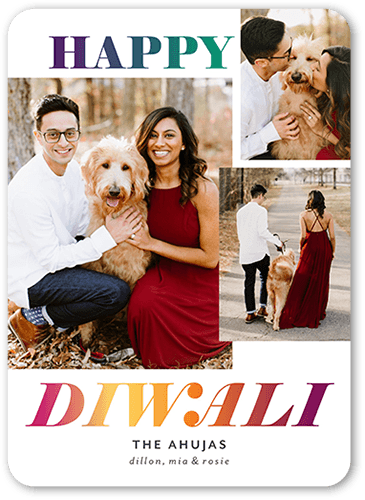 Illumined Sentiment Diwali Card, Purple, 5x7 Flat, Signature Smooth Cardstock, Rounded, Purple