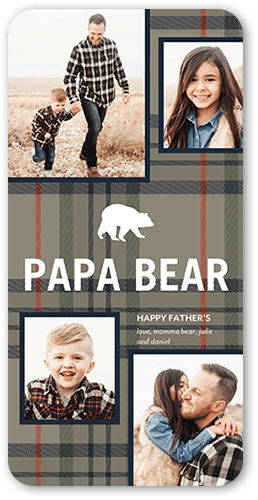 Papa Bear Plaid Father's Day Card, Blue, 4x8, Pearl Shimmer Cardstock, Rounded