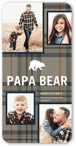 Papa Bear Plaid Father's Day Card, Blue, 4x8 Flat, Pearl Shimmer Cardstock, Rounded