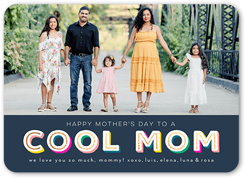 Cool Mom Mother's Day Card, Black, 5x7 Flat, Pearl Shimmer Cardstock, Rounded, Silhouette