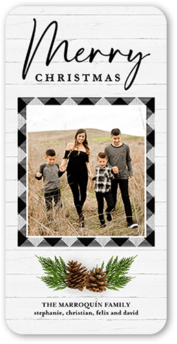 Rustic Pine Plaid Holiday Card, Black, 4x8, Christmas, Signature Smooth Cardstock, Rounded