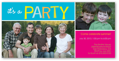 Party Time Summer Invitation, Blue, 100% Recycled Cardstock , Square