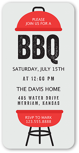 Classic BBQ Summer Invitation, Grey, 4x8 Flat, 100% Recycled Cardstock , Rounded, Cement
