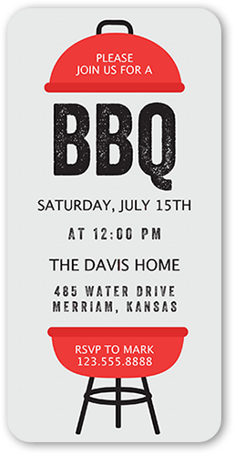 Classic BBQ Summer Invitation, Grey, 4x8 Flat, Standard Smooth Cardstock, Rounded