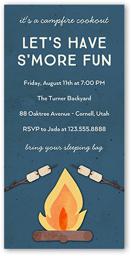 Smore Fun Summer Invitation, Blue, 4x8 Flat, 100% Recycled Cardstock , Square