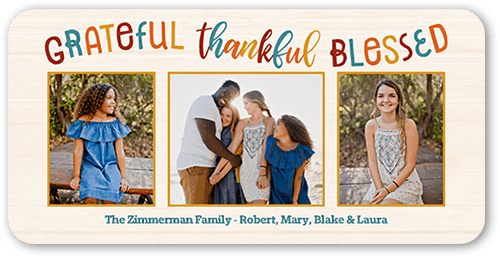 Thankful and Blessed Fall Photo Card, White, 4x8 Flat, White, Signature Smooth Cardstock, Rounded