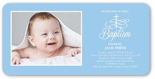 Celebration Cross Boy Baptism Invitation, Blue, Pearl Shimmer Cardstock, Rounded