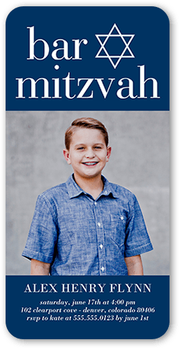 Solid Block Bar Mitzvah Invitation, Blue, 4x8 Flat, Signature Smooth Cardstock, Rounded, Bright Indigo