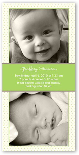 Swiss Dots Green Birth Announcement, Green, White, Signature Smooth Cardstock, Square