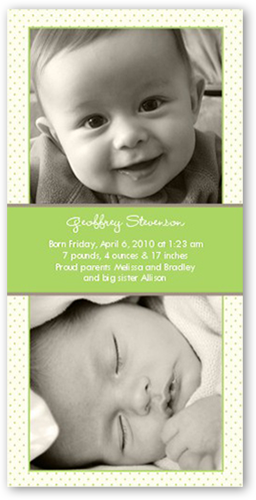 Swiss Dots Green Birth Announcement, Green, Pearl Shimmer Cardstock, Square