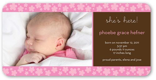 Poppy Pink Birth Announcement, Brown, Signature Smooth Cardstock, Rounded