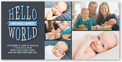 Hello Newborn Boy Birth Announcement, Gray, Standard Smooth Cardstock, Square