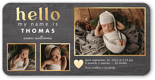 Rustic Newborn Birth Announcement, Grey, 4x8 Flat, Standard Smooth Cardstock, Rounded