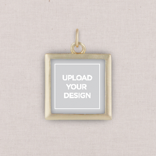 Gold Upload Your Own Design Photo Charm, Square Ornament, White