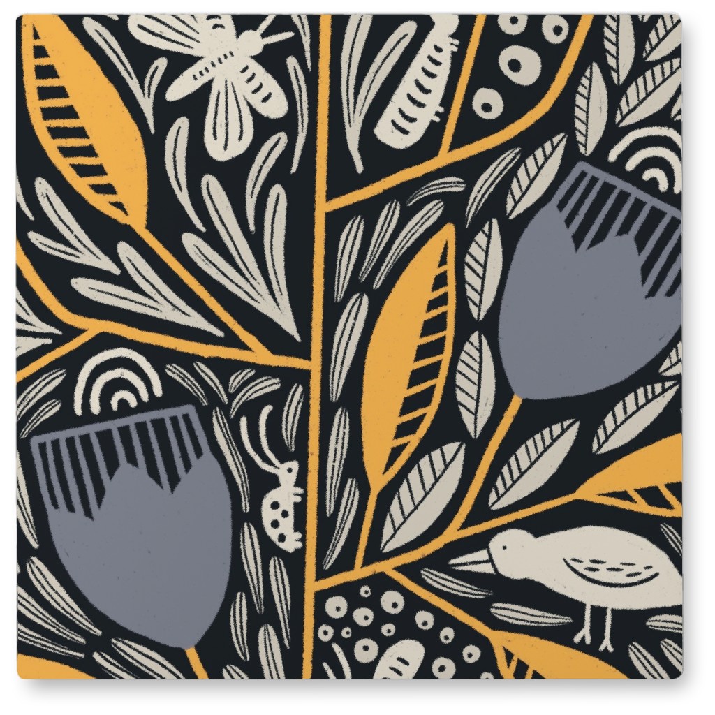 Penelope Floral - Blue and Yellow Photo Tile, Metal, 8x8, Blue, True Blue