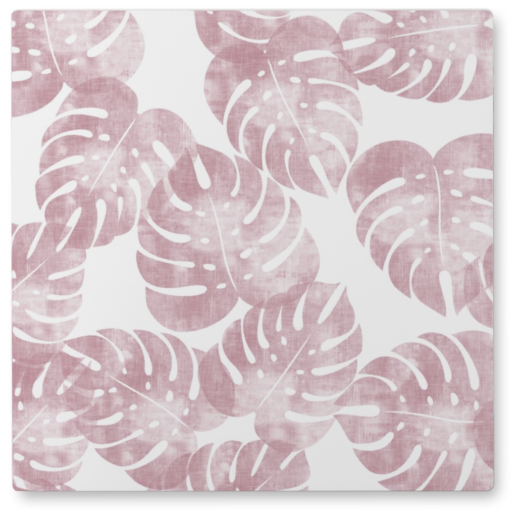 Monstera Leaves - Mauve Photo Tile, Metal, 8x8, Pink
