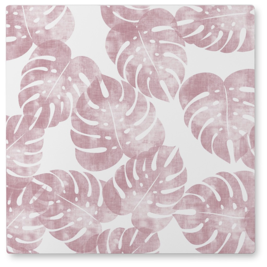 Monstera Leaves - Mauve Photo Tile, Metal, 8x8, Pink, Bright Pink