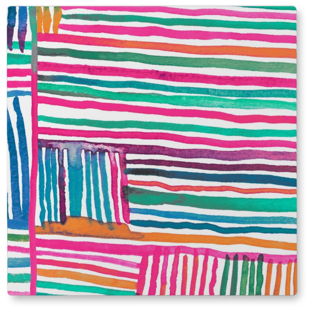 Linear Meditation Photo Tile, Metal, 8x8, Multicolor, Hot Pink