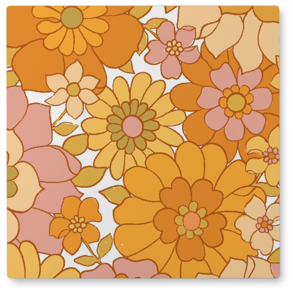 Avery Retro Floral Photo Tile, Metal, 8x8, Orange