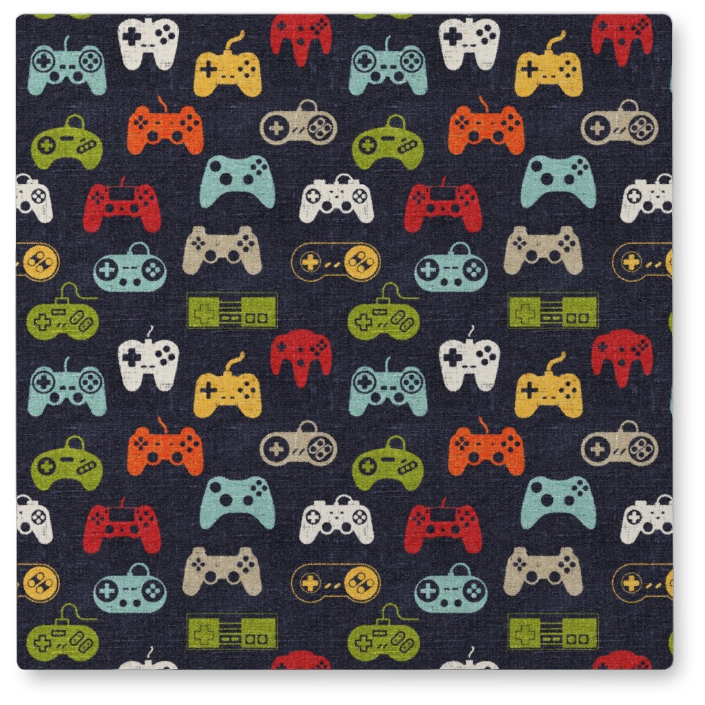 Game Controllers - Navy Multi Photo Tile, Metal, 8x8, Multicolor