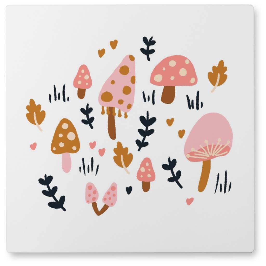 Mushrooms - Pink Photo Tile, Metal, 8x8, Pink, Bright Pink
