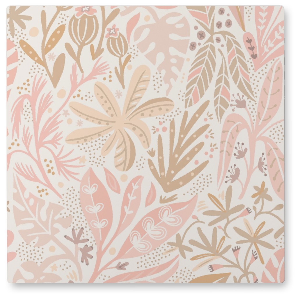 Botanical Leaves Photo Tile, Metal, 8x8, Pink, Pearl