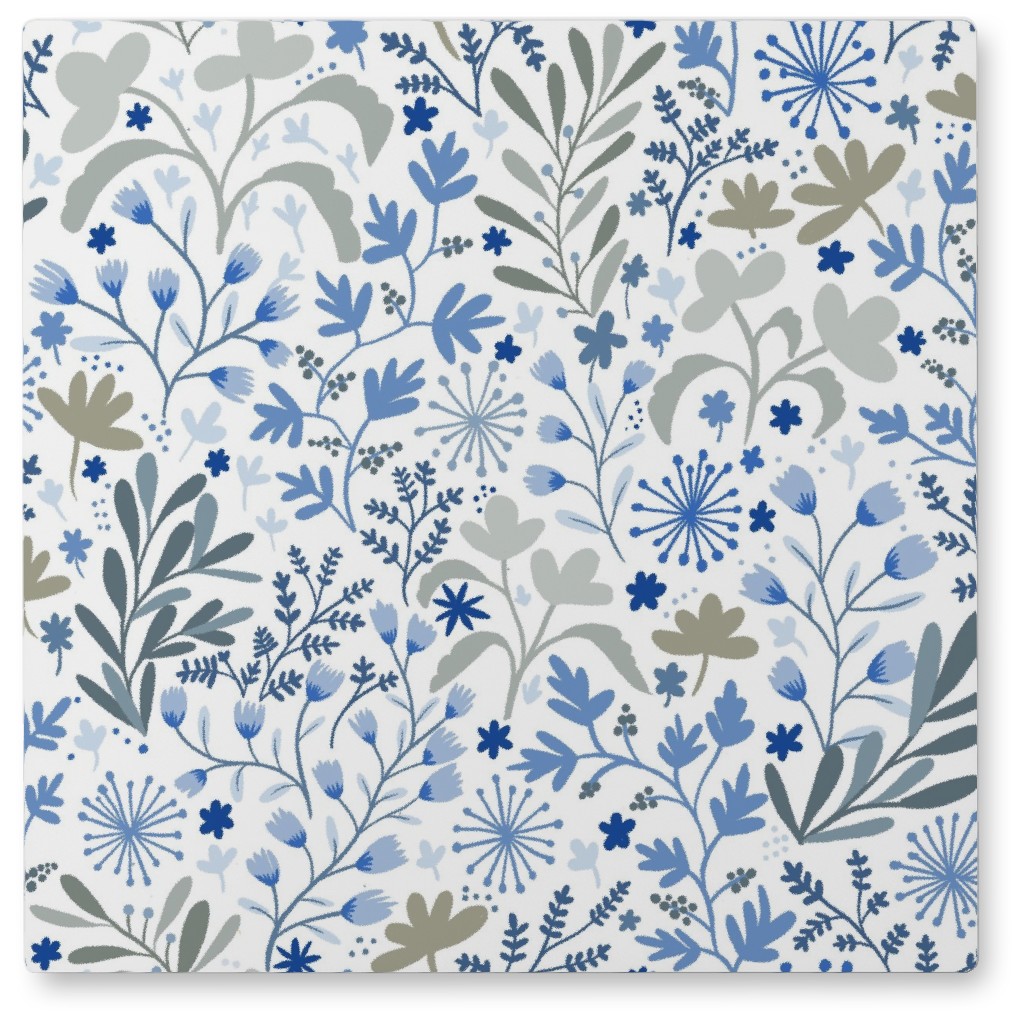 Floral Blue Grass Photo Tile, Metal, 8x8, Blue