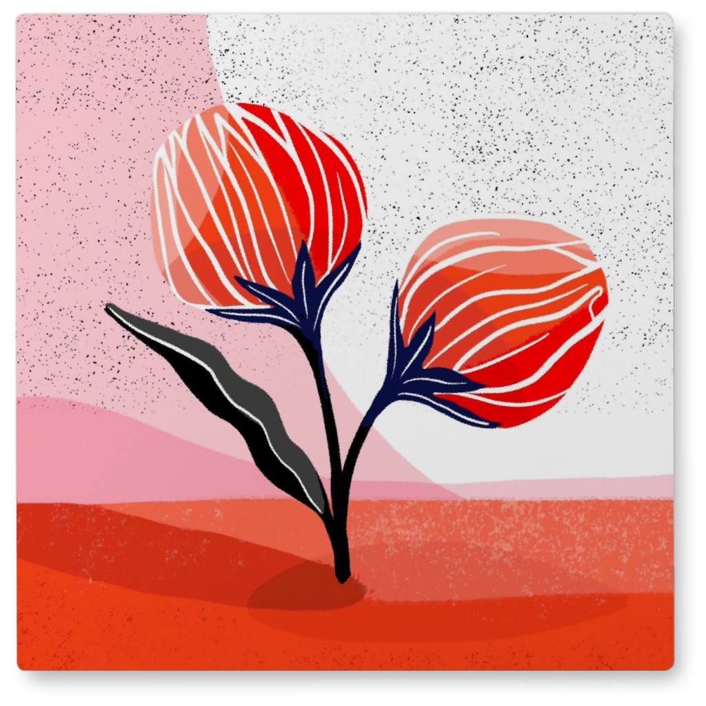 Space Flower - Red and Pink Photo Tile, Metal, 8x8, Red