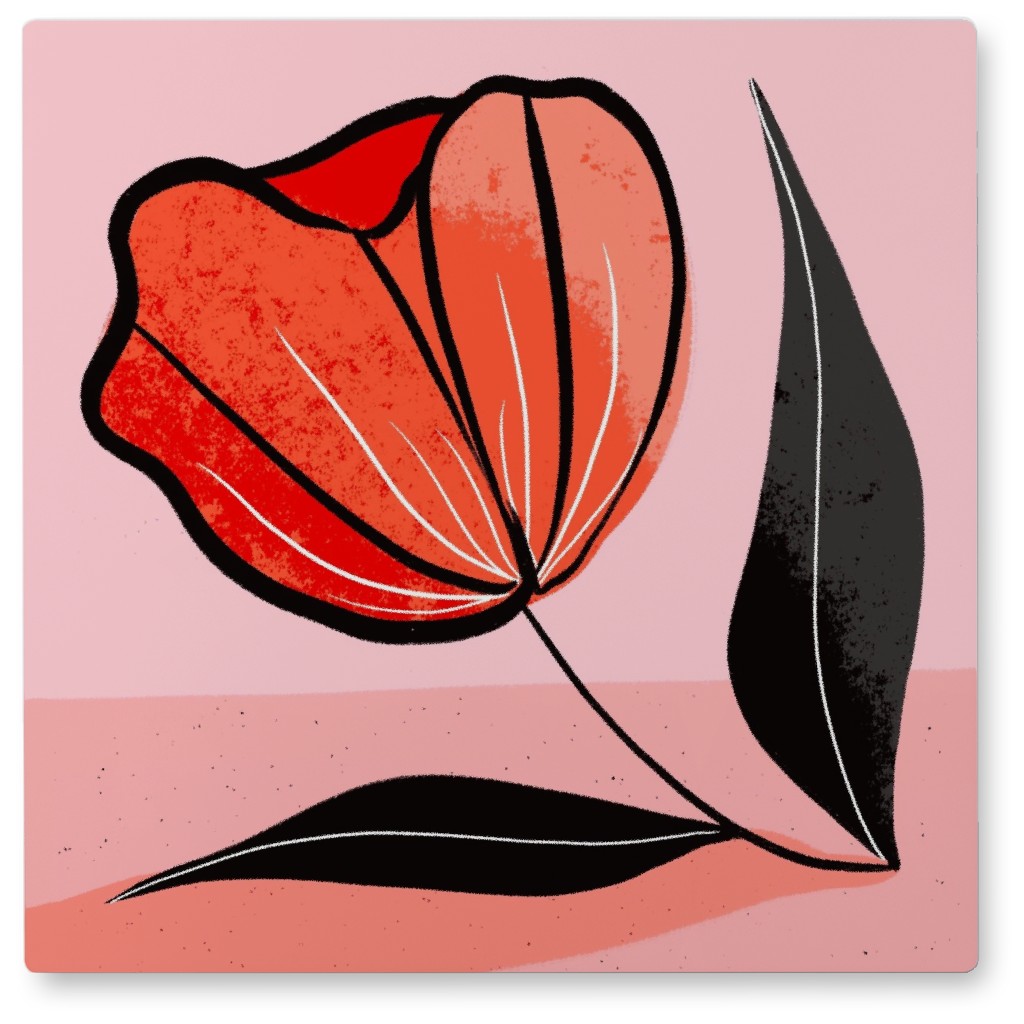 Floral Shadow - Red and Pink Photo Tile, Metal, 8x8, Pink, Bright Pink