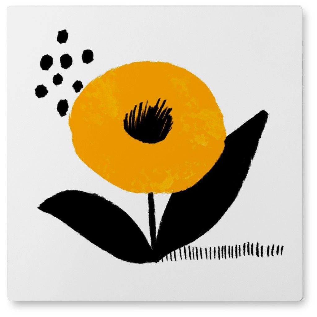 Yellow and Black Flower Photo Tile, Metal, 8x8, Yellow