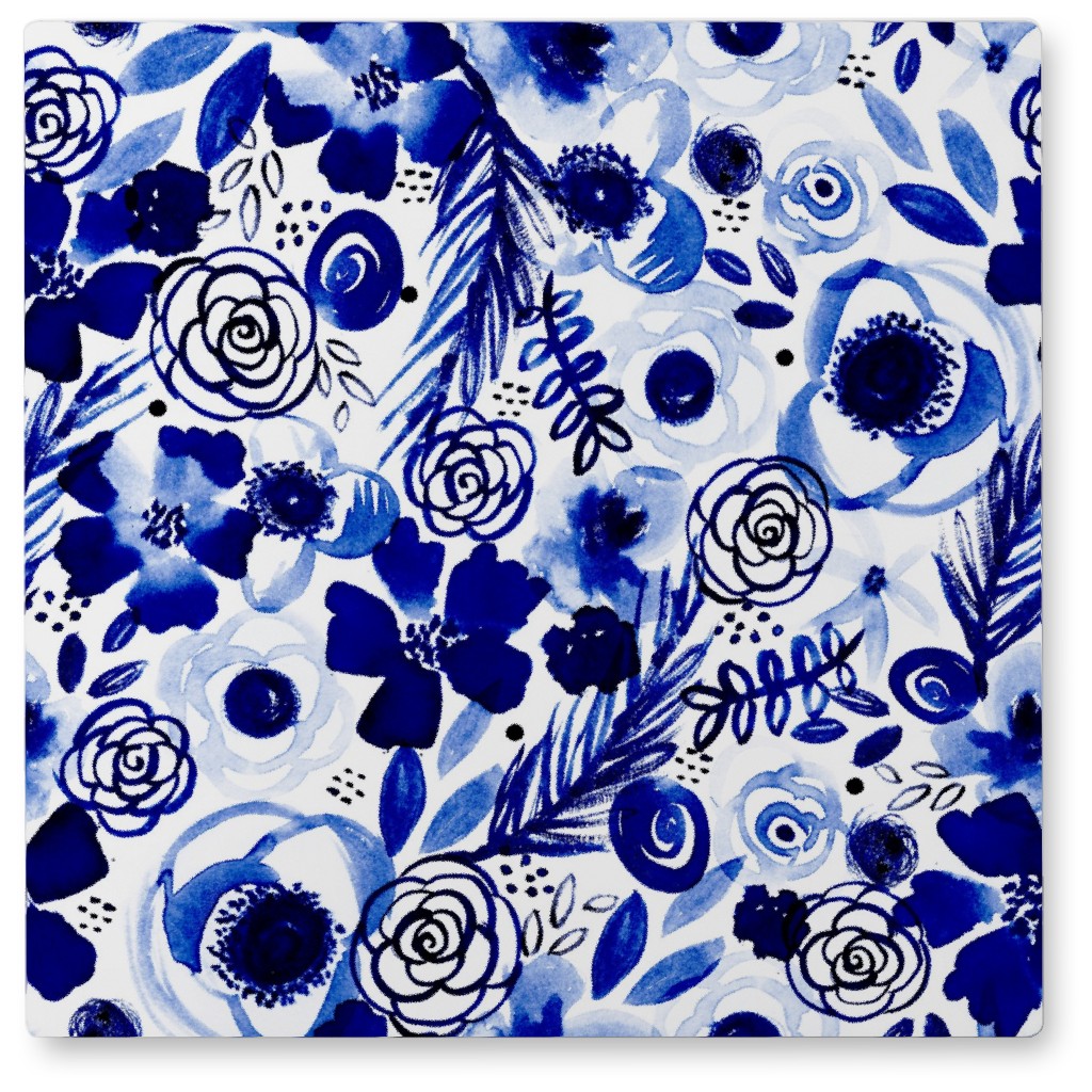 Bohemian Bouquet - Blue Photo Tile, Metal, 8x8, Blue