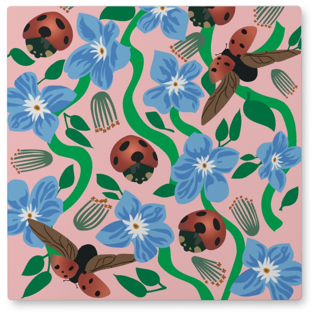Ladybird - Multi on Pink Photo Tile, Metal, 8x8, Multicolor