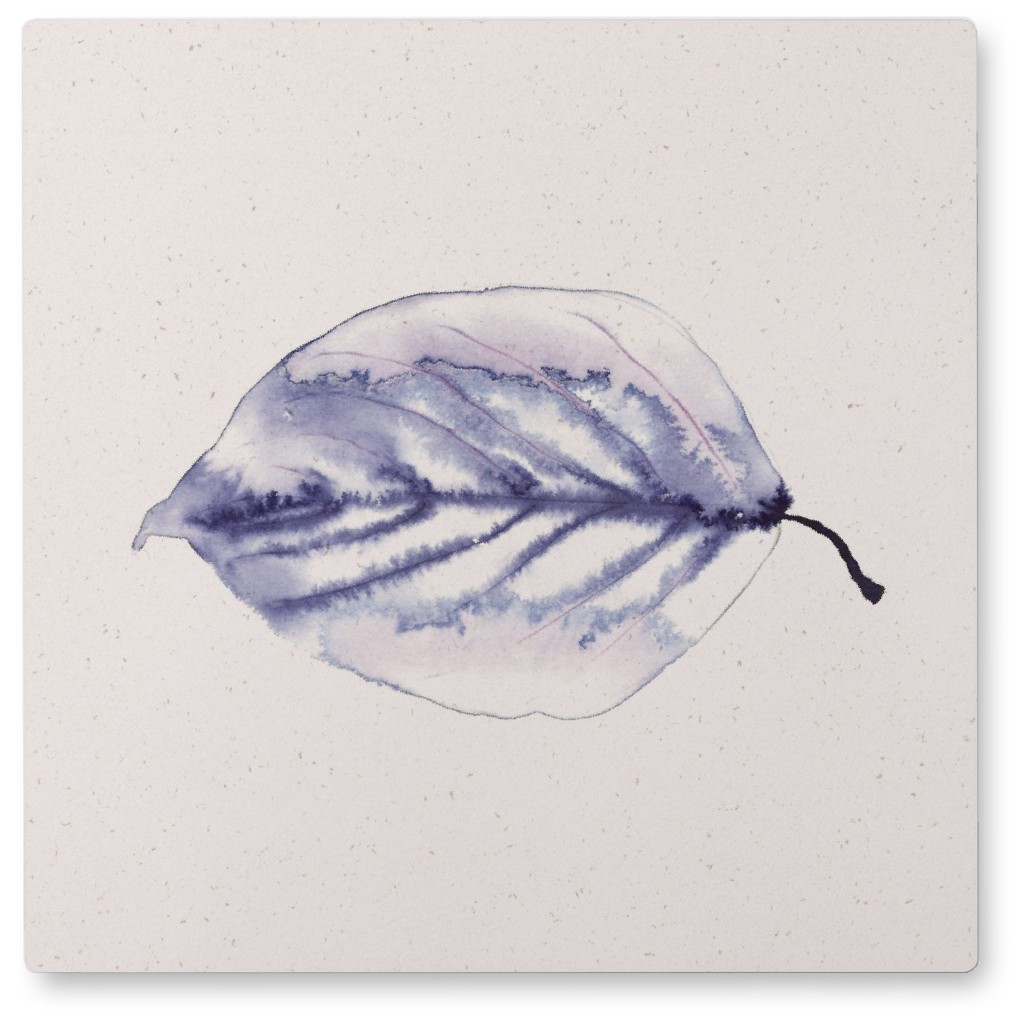 Watercolor Minimalist Leaf - Indigo Photo Tile, Metal, 8x8, Blue, True Blue