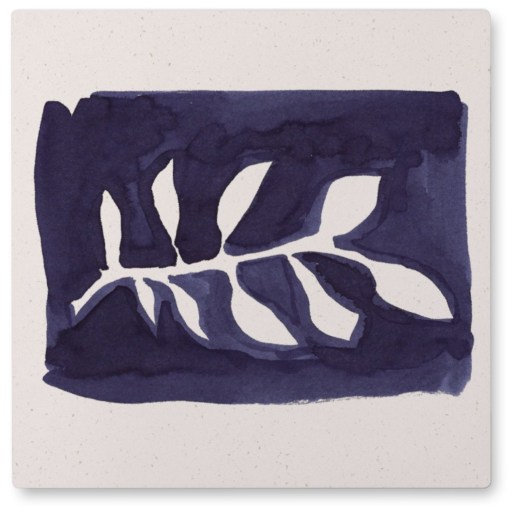Watercolor Branch - Indigo Photo Tile, Metal, 8x8, Blue