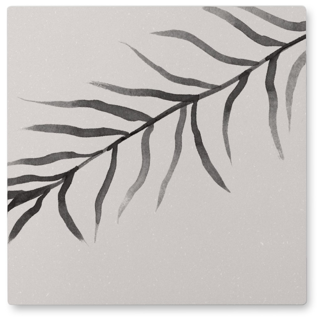 Watercolor Minimalist Fern - Black Photo Tile, Metal, 8x8, Black, Black