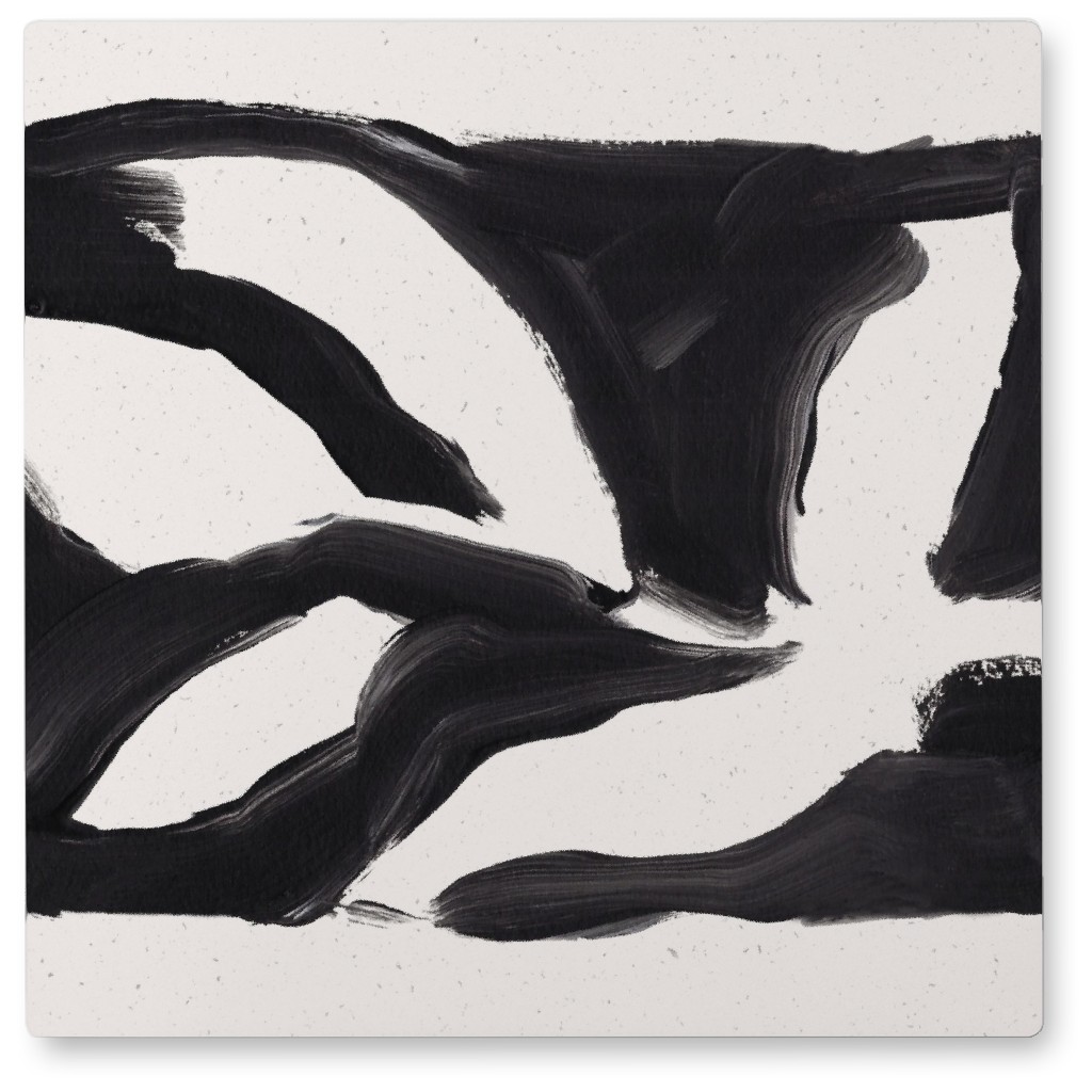 Watercolor Branch - Black Photo Tile, Metal, 8x8, Black