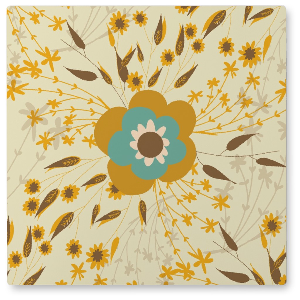 70s Flower Bouquet Photo Tile, Metal, 8x8, Yellow, Cream