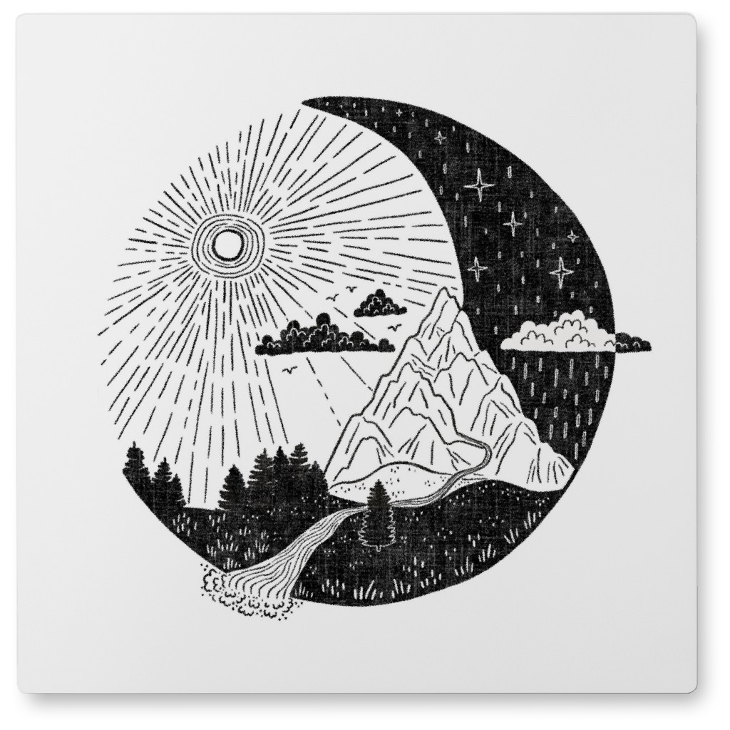 Moonscape Mountain Photo Tile, Metal, 8x8, Black