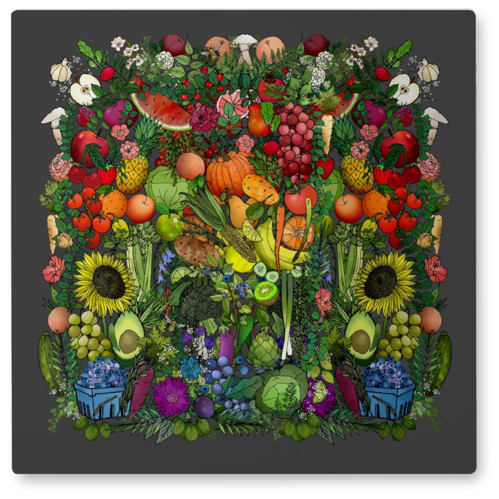 Farmers Market - Multi on Black Photo Tile, Metal, 8x8, Multicolor