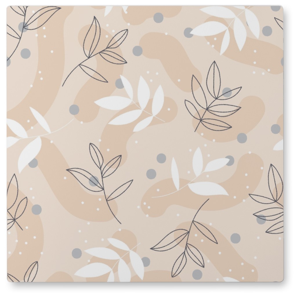 the Modernist - Leaves and Shapes Photo Tile, Metal, 8x8, Beige, Alpaca
