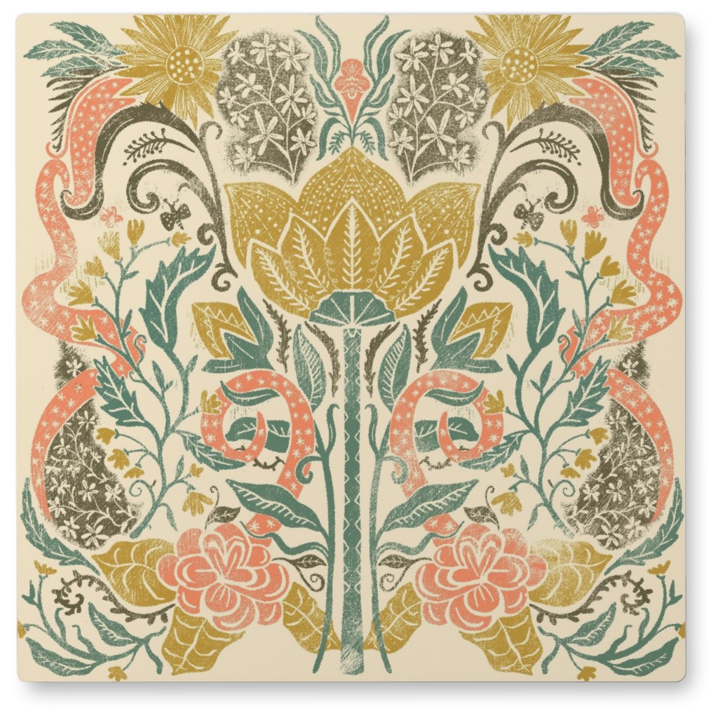 Folk Floral - Multi Photo Tile, Metal, 8x8, Multicolor