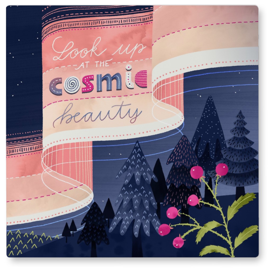 Aurora Quote - Blue & Pink Photo Tile, Metal, 8x8, Multicolor