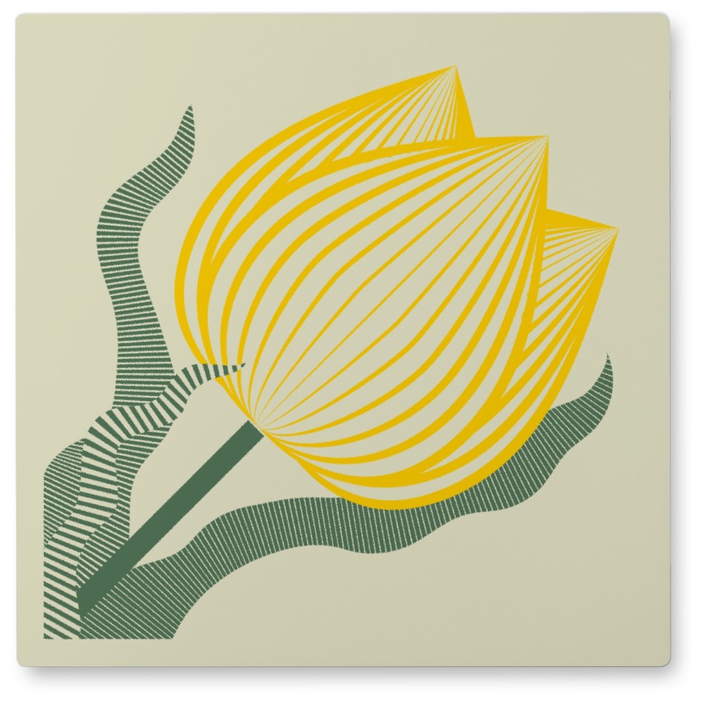 Abstract Tulip - Yellow on Beige Photo Tile, Metal, 8x8, Yellow, Classic Yellow