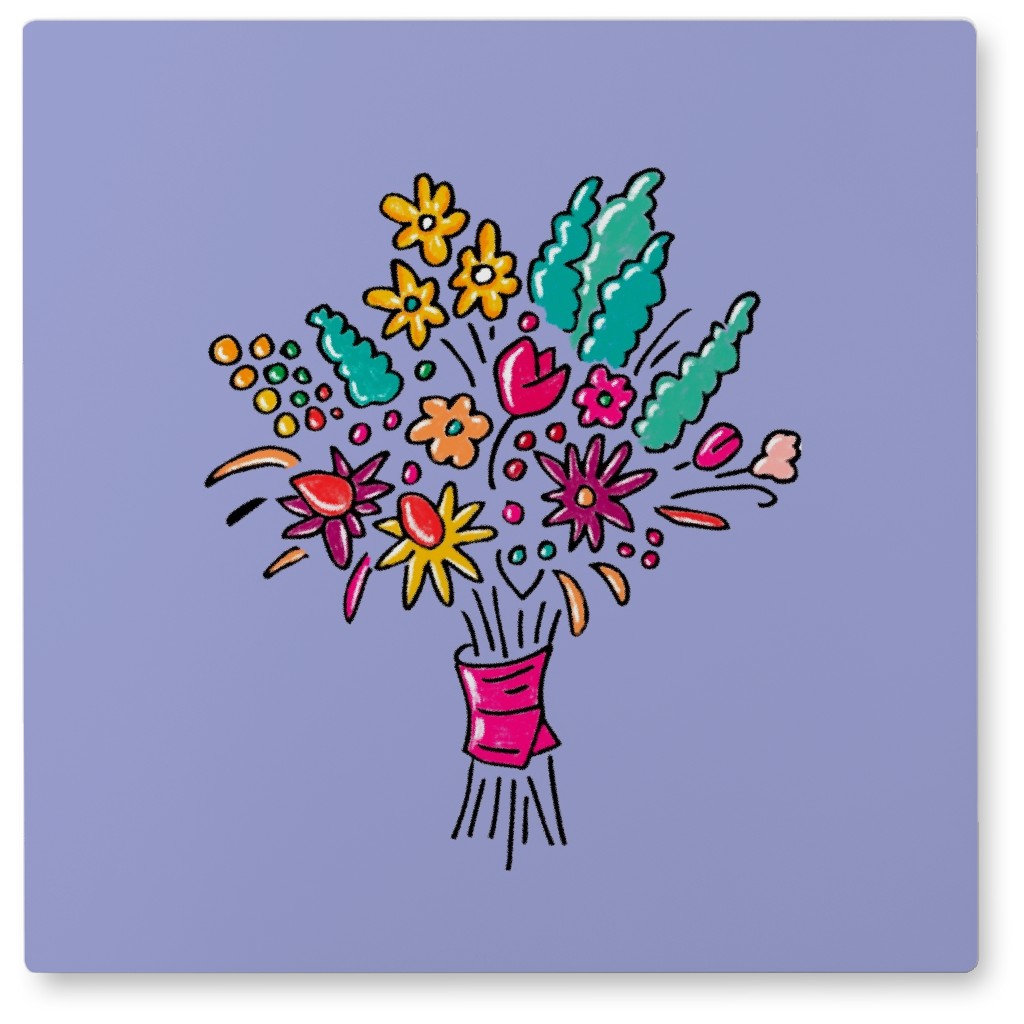 Floral Bouquet on Purple Photo Tile, Metal, 8x8, Multicolor