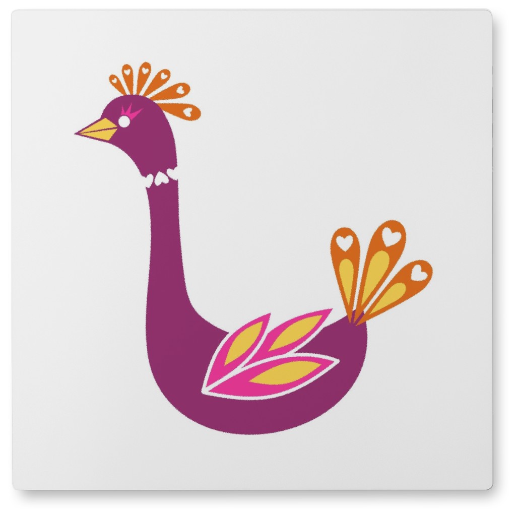 Scandi Flower Bird - Pink Photo Tile, Metal, 8x8, Purple