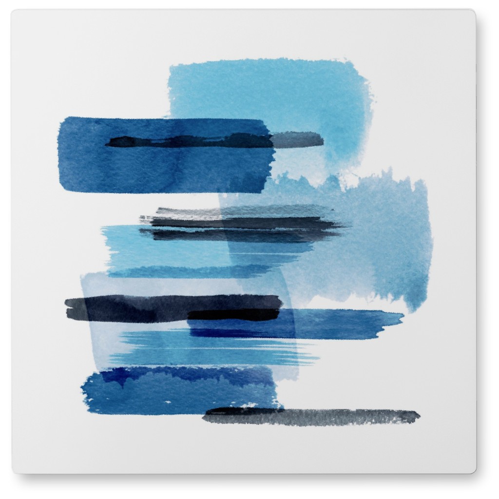 Minimal Brushstrokes - Blue Photo Tile, Metal, 8x8, Blue