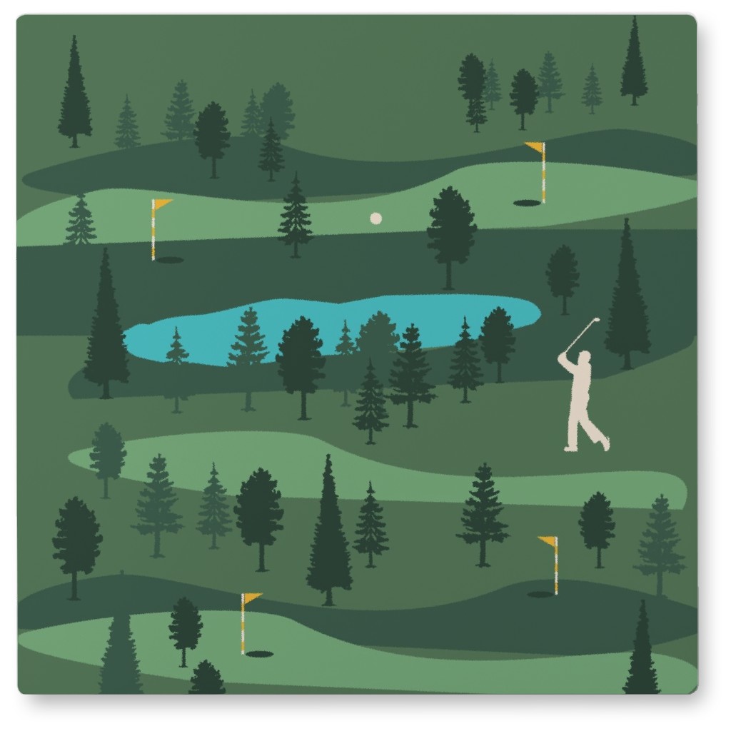 Golf Day Out - Green and Blue Photo Tile, Metal, 8x8, Green