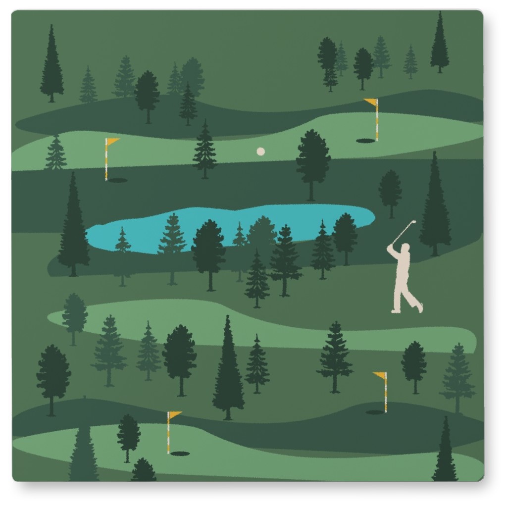 Golf Day Out - Green and Blue Photo Tile, Metal, 8x8, Green, Classic Green