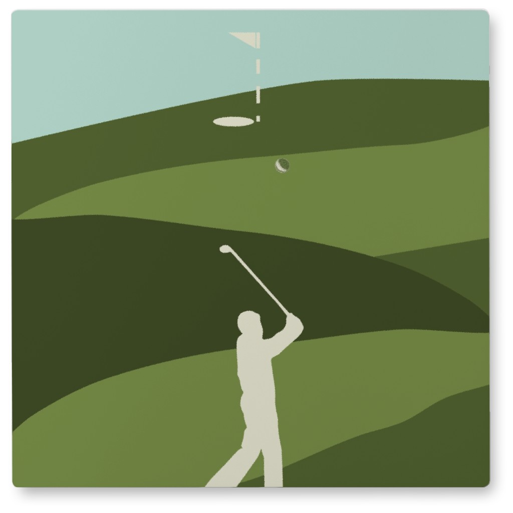 Golf Minimal Art - Green and Blue Photo Tile, Metal, 8x8, Green, Classic Green